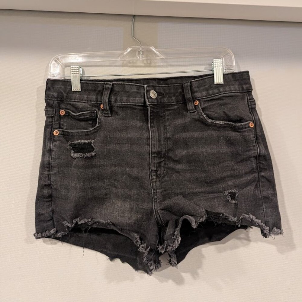 American Eagle High Rise Shortie Black Denim Shorts